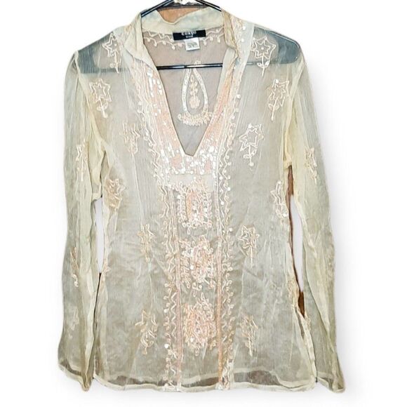 Tokyo Denim Y2K Sheer Blouse with Sequins and Embroidery sz M - Picture 1 of 4
